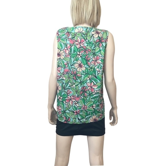 TALBOTS Floral Print Blouse Top Cotton Green Watermelon Sleeveless Tunic Tank - Picture 9 of 16